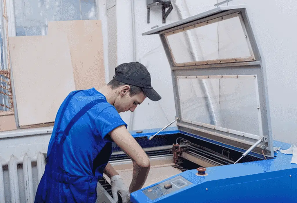 Technician inspecting a chest freezer