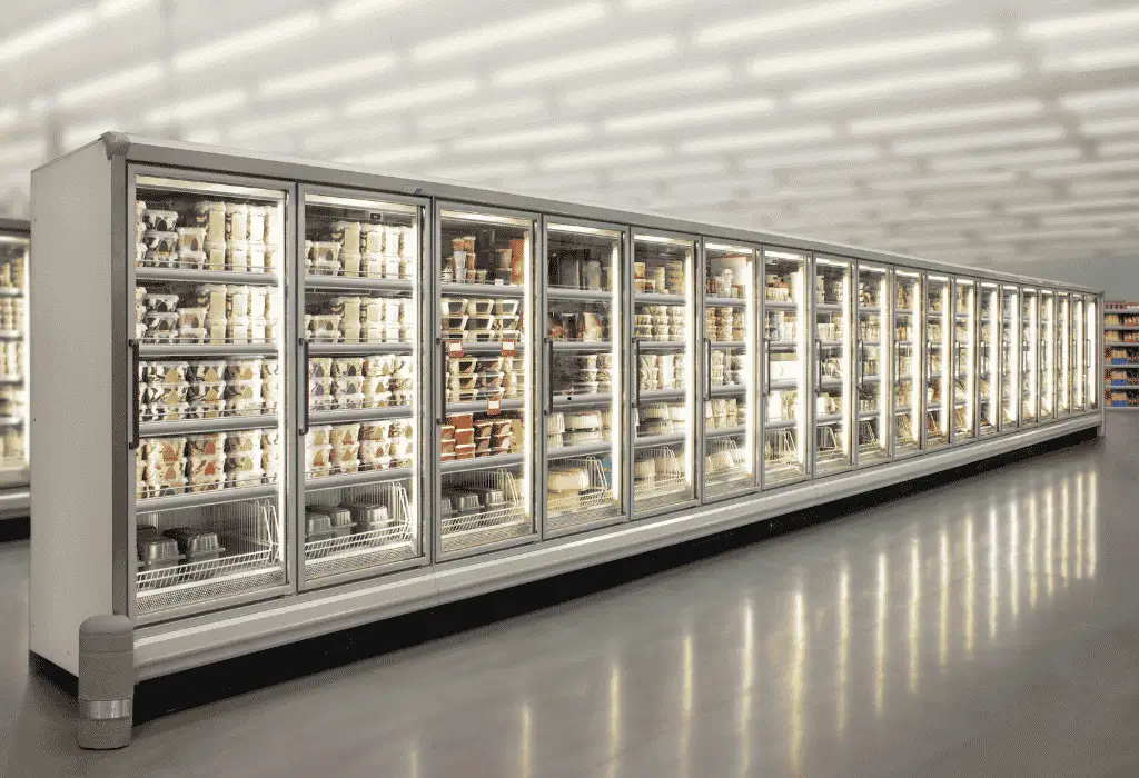 Commercial freezer cases in a store