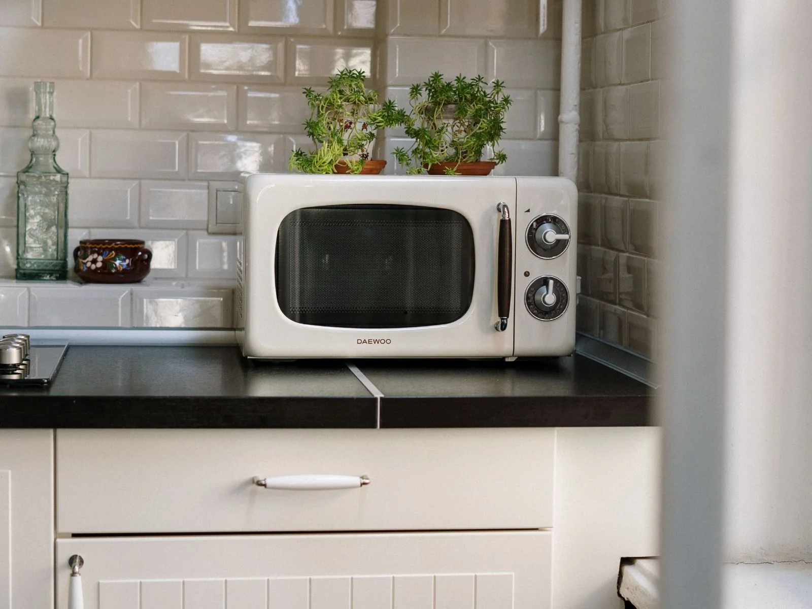Compact countertop oven in a residential kitchen